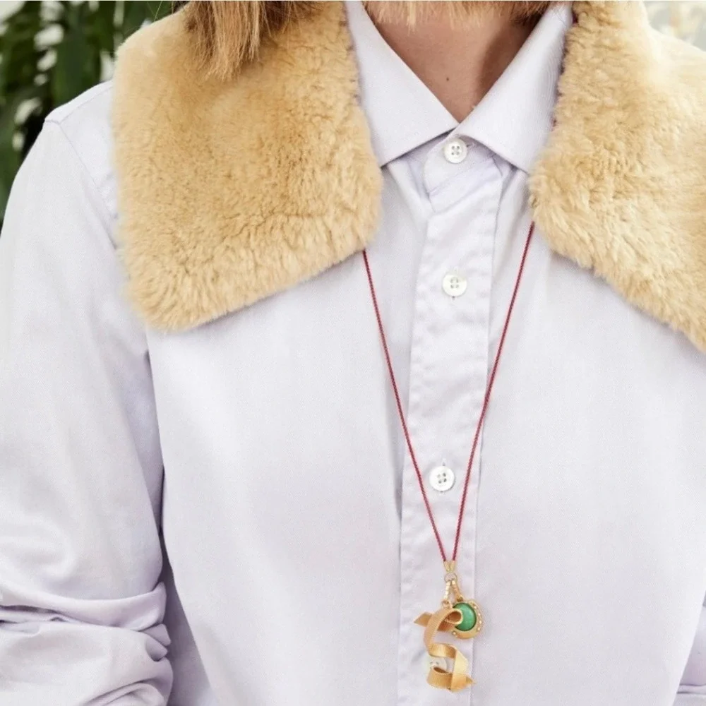 Clare V Gold Ribbed Ribbon Initial V Charm Pendant Necklace Attachment - Picture 3 of 11